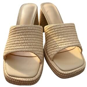 NEW Women's Chunky Raffia Block Heeled Platform Sandals Tan Size 8.5